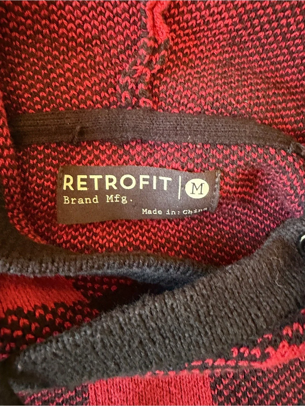 Retrofit Buffalo Plaid Knit Pullover Hoodie Sweater Red Black Men's Medium